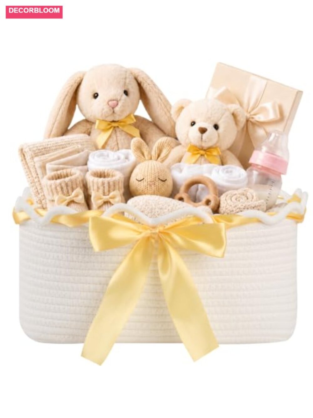 Cotton Rope Woven Storage Basket Gift Bin with Bag & Ribbon Toy Organizer